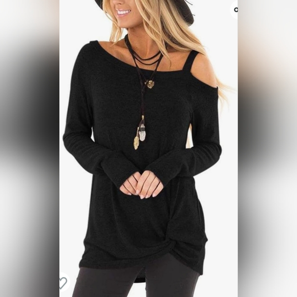 Fall Casual Cold Shoulder Long Sleeve Side Twist Knot Top… - Picture 1 of 6